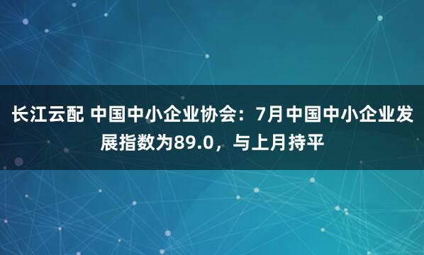 长江云配 中国中小企业协会：7月中国中小企业发展指数为89.0，与上月持平