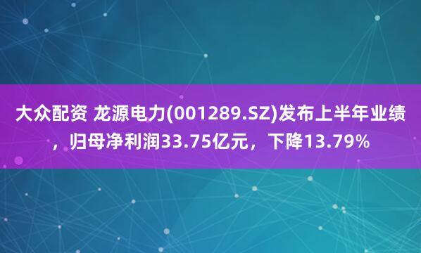 大众配资 龙源电力(001289.SZ)发布上半年业绩,归母净利润33.75亿元,下降13.79%