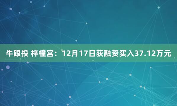 牛跟投 梓橦宫：12月17日获融资买入37.12万元